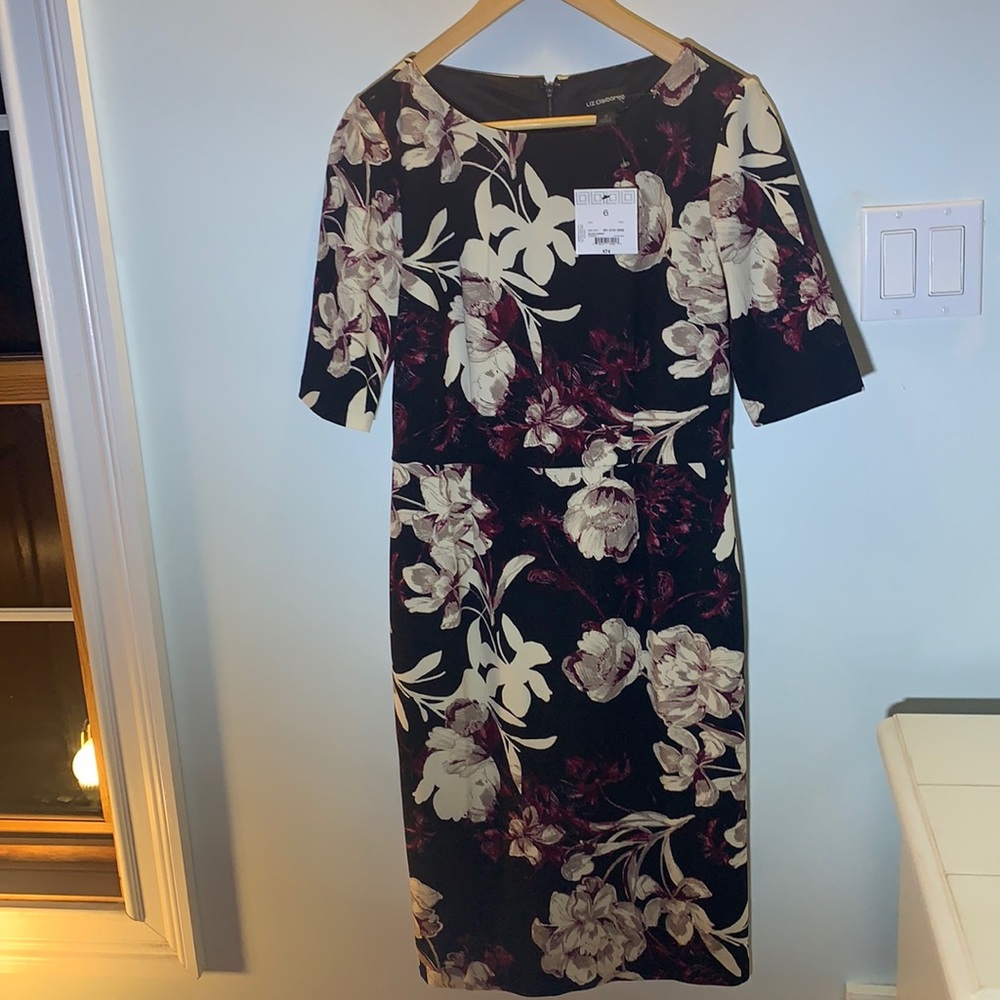 NWT Liz Claiborne black/floral print fitted dress